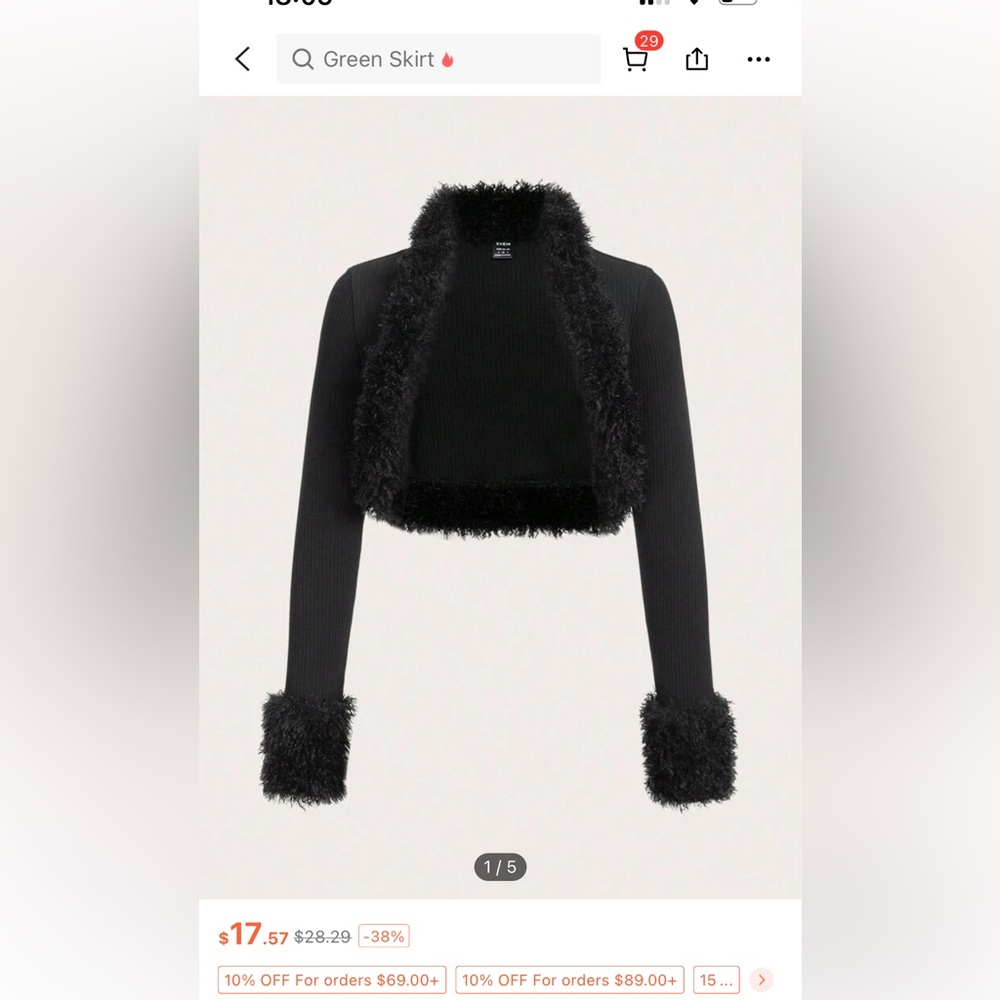 Fuzzy cropped jacket. Worn once, no imperfections. Size XS